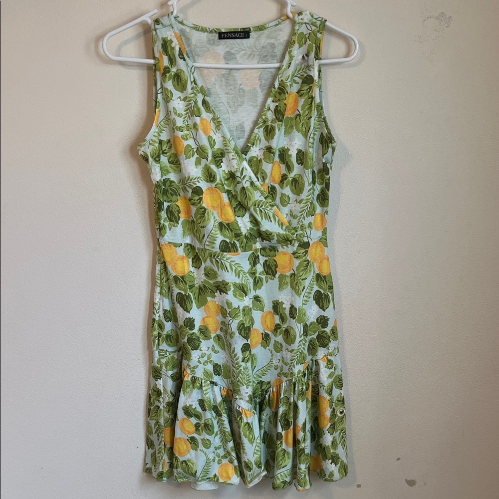 Fennsace Lemon-Print Green Wrap Midi Dress